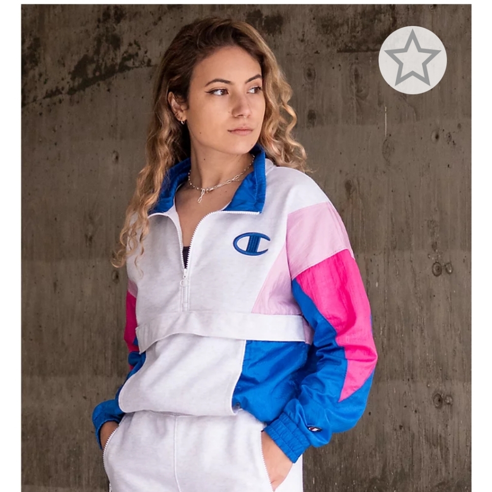 Champion Mixed Media Grey, Blue & Pink Quarter Zip